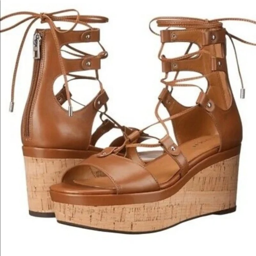 Coach Barklay Gladiator Lace- Up Platform Sandal, Cork Sole NWOT Size 8 Brown